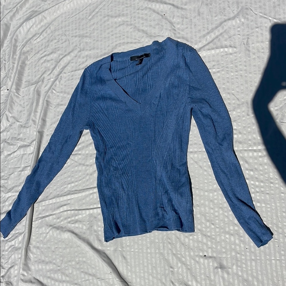Blue V-Neck Long Sleeve Sweater